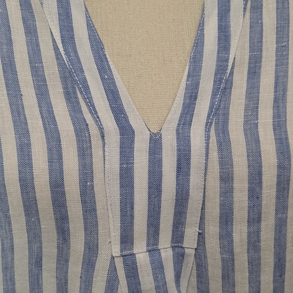 LL Bean Size XS 100% Linen blue and white striped tunic - Picture 5 of 9